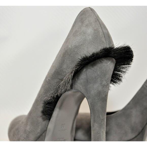 YSL Yves Saint Laurent Palais Mohawk Goat Fur Suede Platform Pump Gray 38/8 - Picture 10 of 11